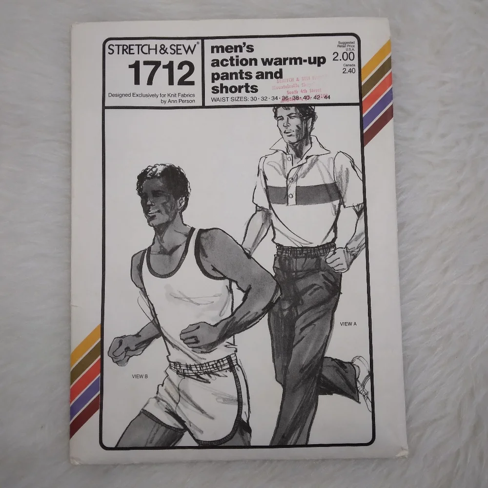 STRETCH & SEW 1712 Men's Action Warm Up Pants & Shorts, Waist Size 30-44